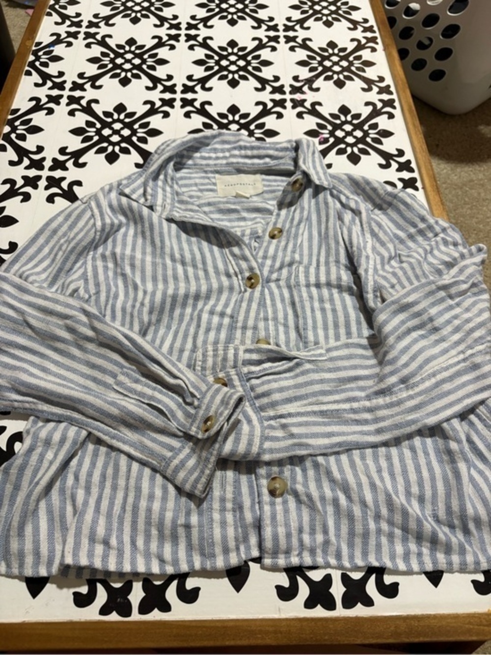 Aeropostale Light Blue and White Striped Button-Down Shirt